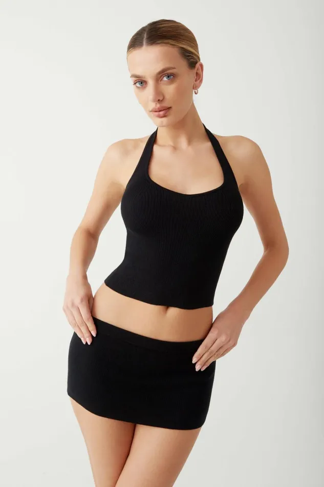 Frankies Bikinis Marialla Knit Halter Top Black Women Tops