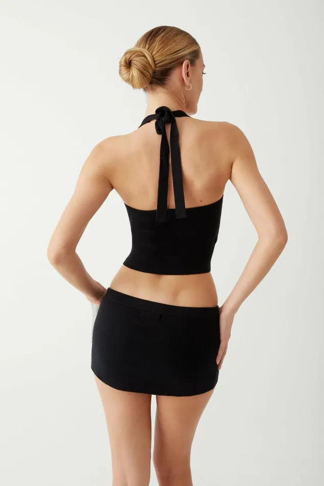 Frankies Bikinis Marialla Knit Halter Top Black Women Tops