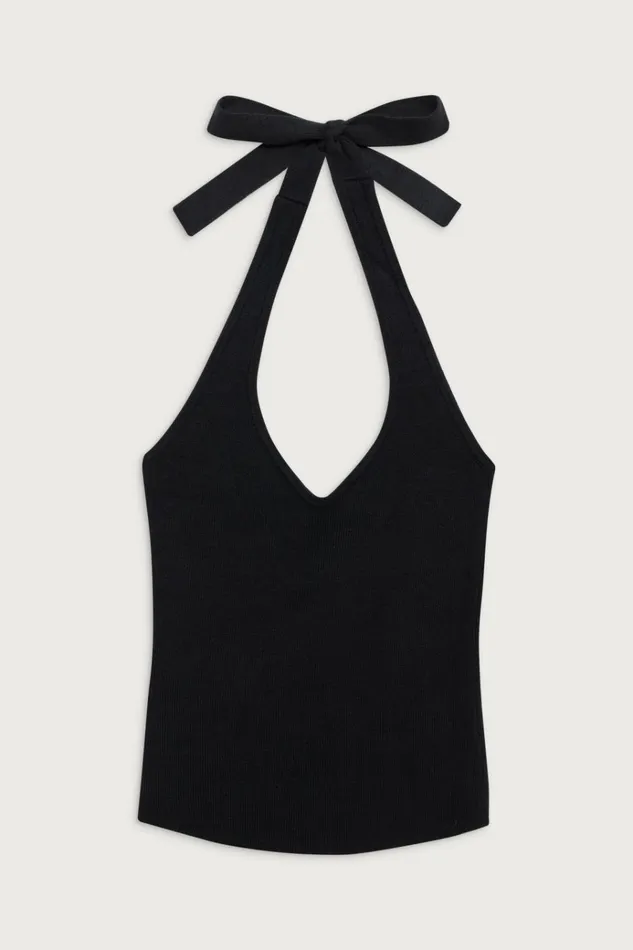 Frankies Bikinis Marialla Knit Halter Top Black Women Tops
