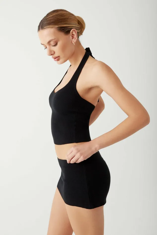 Frankies Bikinis Marialla Knit Halter Top Black Women Tops