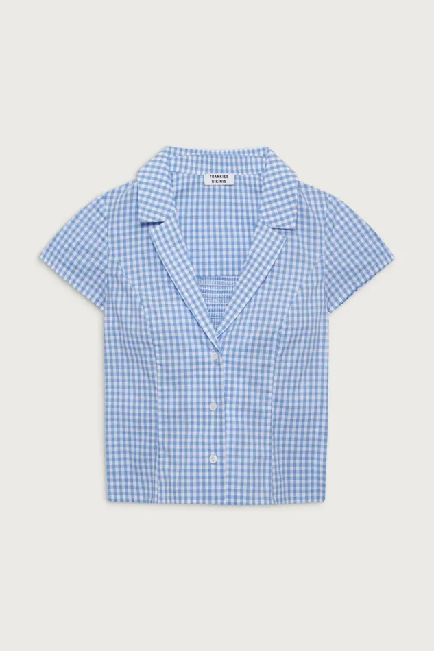 Frankies Bikinis Raleigh Cotton Button Up Shirt Cloud Gingham Women Matching Sets