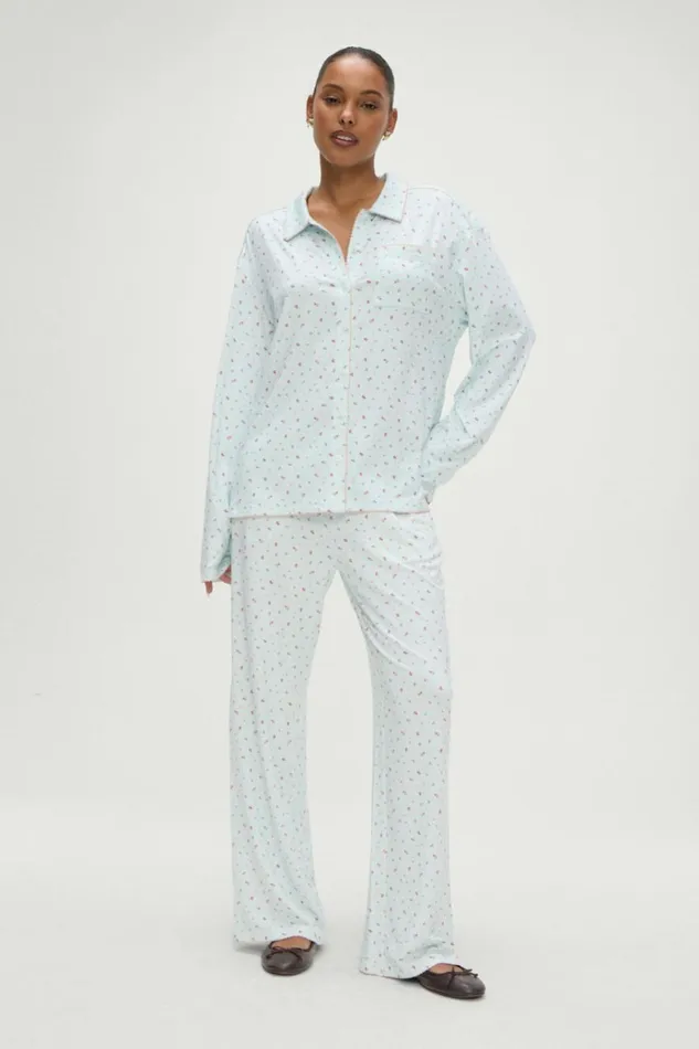 Frankies Bikinis Rory Long Sleeve Sleep Shirt Malibu Meadow Women Matching Sets