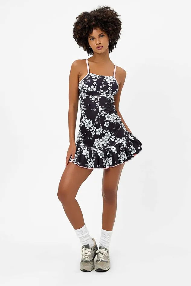 Frankies Bikinis Swift Floral Tennis Dress Plush Plumeria Women Active