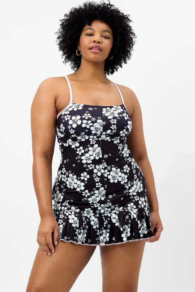 Frankies Bikinis Swift Floral Tennis Dress Plush Plumeria Women Active