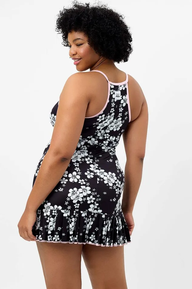 Frankies Bikinis Swift Floral Tennis Dress Plush Plumeria Women Active