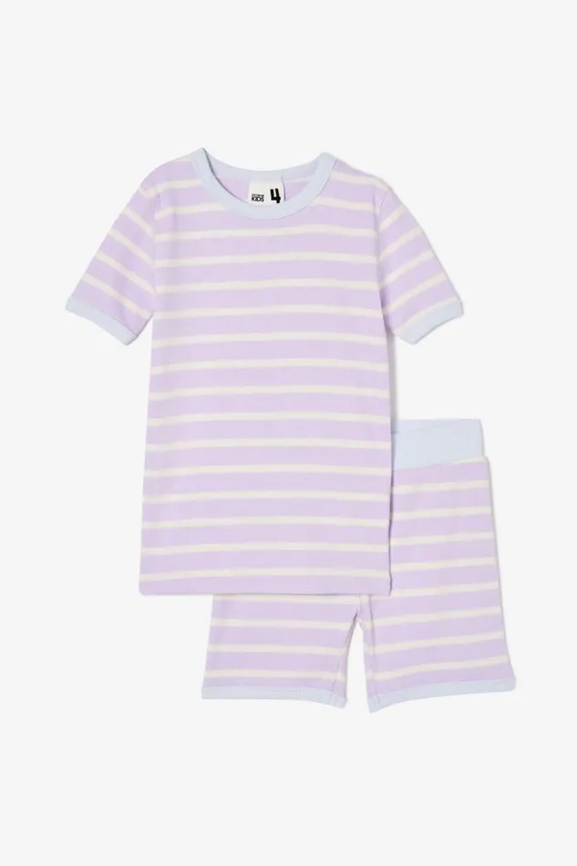 GirlsBoys Sleepwear Cotton On Talia Short Sleeve Pyjama Set Marian Stripe Vintage Lilac Dark Vanilla GirlsBoys Sleepwear Cotton On Talia Short Sleeve Pyjama Set Marian Stripe Vintage Lilac Dark Vanilla