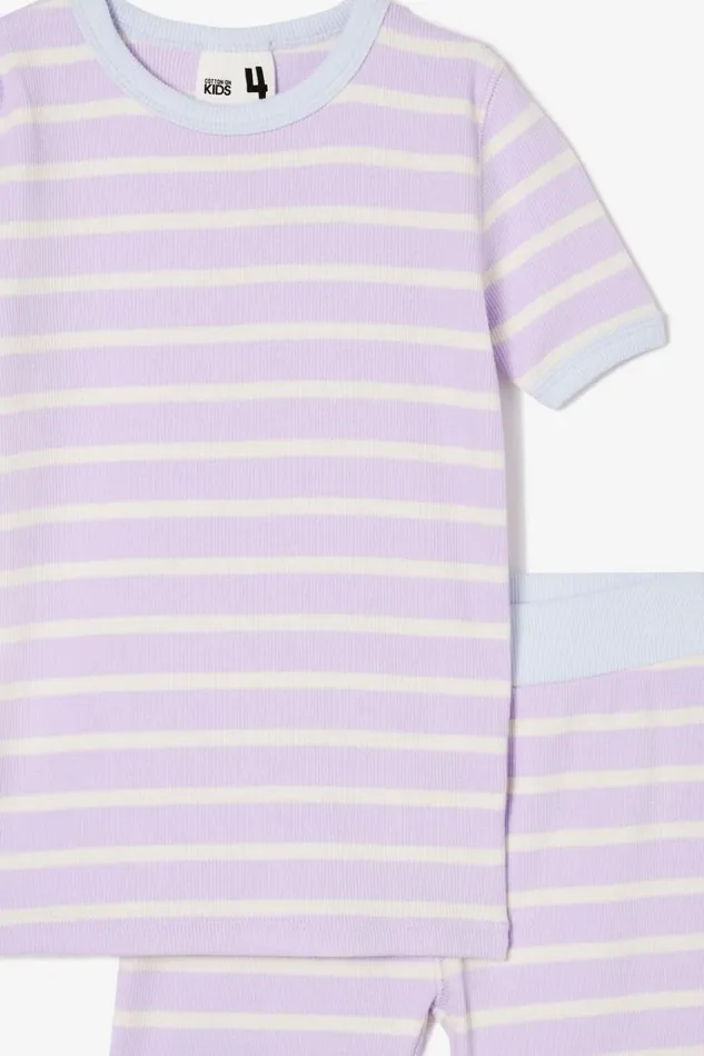 GirlsBoys Sleepwear Cotton On Talia Short Sleeve Pyjama Set Marian Stripe Vintage Lilac Dark Vanilla GirlsBoys Sleepwear Cotton On Talia Short Sleeve Pyjama Set Marian Stripe Vintage Lilac Dark Vanilla