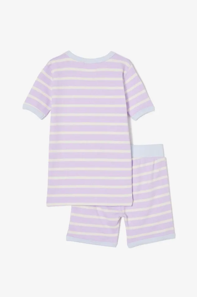 GirlsBoys Sleepwear Cotton On Talia Short Sleeve Pyjama Set Marian Stripe Vintage Lilac Dark Vanilla GirlsBoys Sleepwear Cotton On Talia Short Sleeve Pyjama Set Marian Stripe Vintage Lilac Dark Vanilla