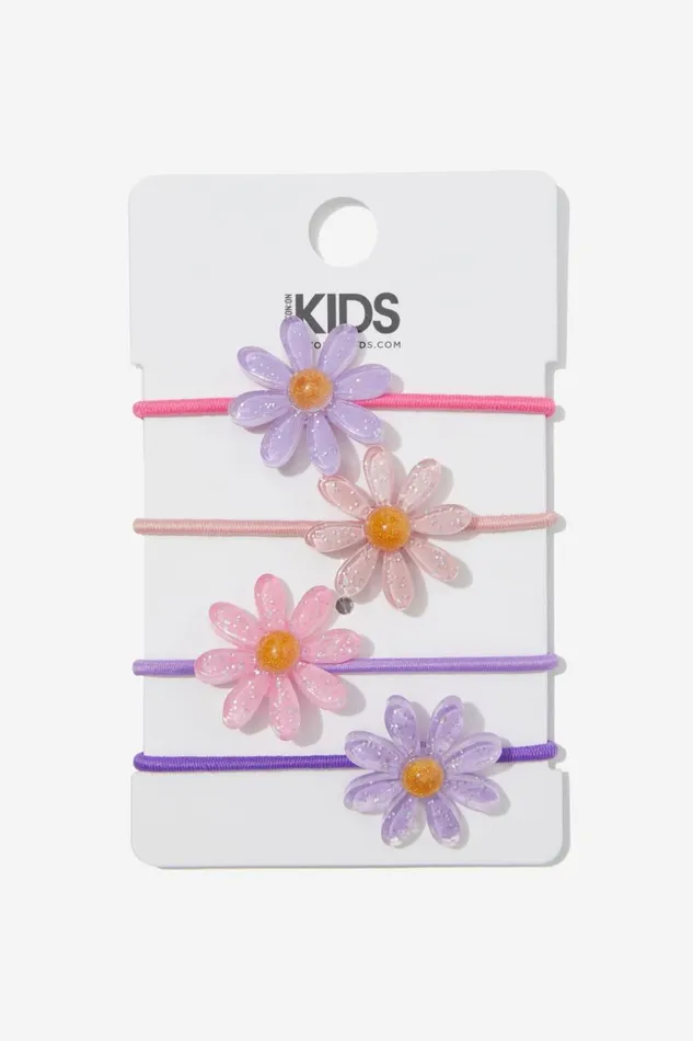 Girls Hair Accessories Cotton On Hannah Hair Ties Pinkpurple Glitter Daisies