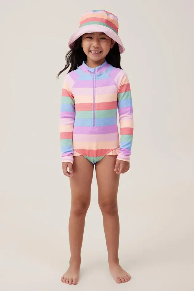 Girls Swimwear Cotton On Lydia One Piece Block Stripe Rainbow Girls Swimwear Cotton On Lydia One Piece Block Stripe Rainbow