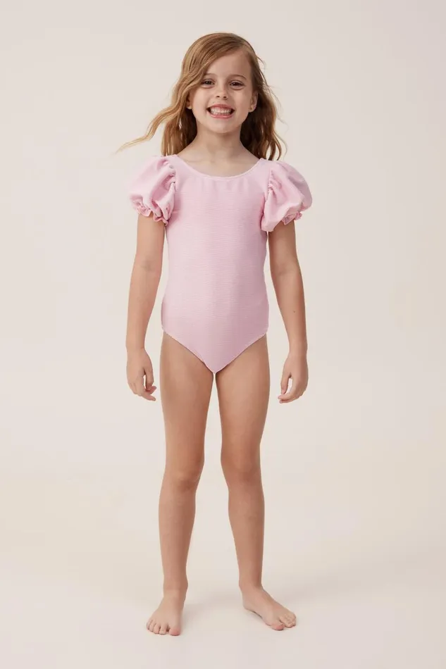 Girls Swimwear Cotton On Puff Sleeve One Piece Cali Pinksparkle Girls Swimwear Cotton On Puff Sleeve One Piece Cali Pinksparkle