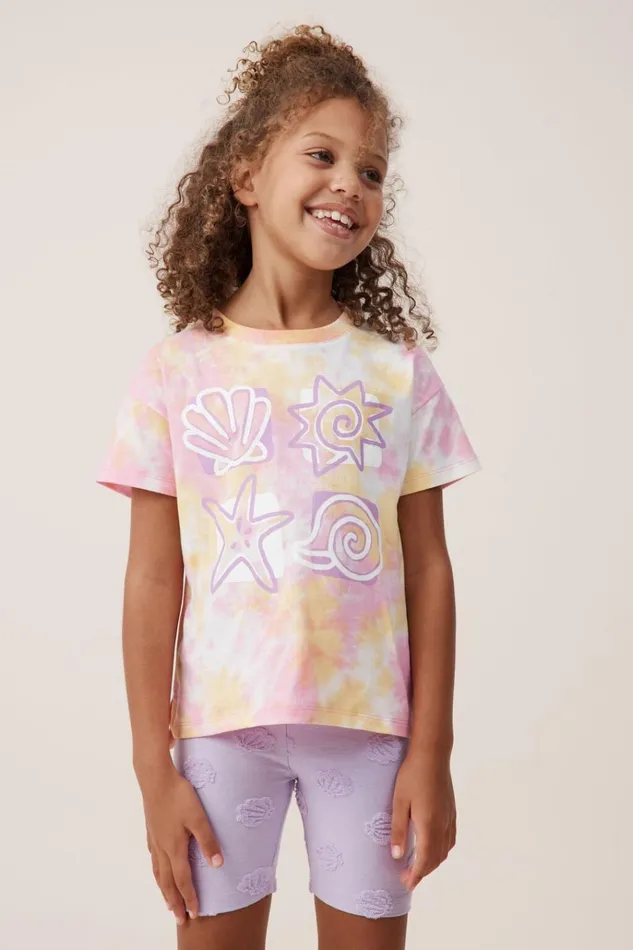 Girls Tops and TShirts Cotton On Poppy Short Sleeve Print Tee Tie Dyeshells