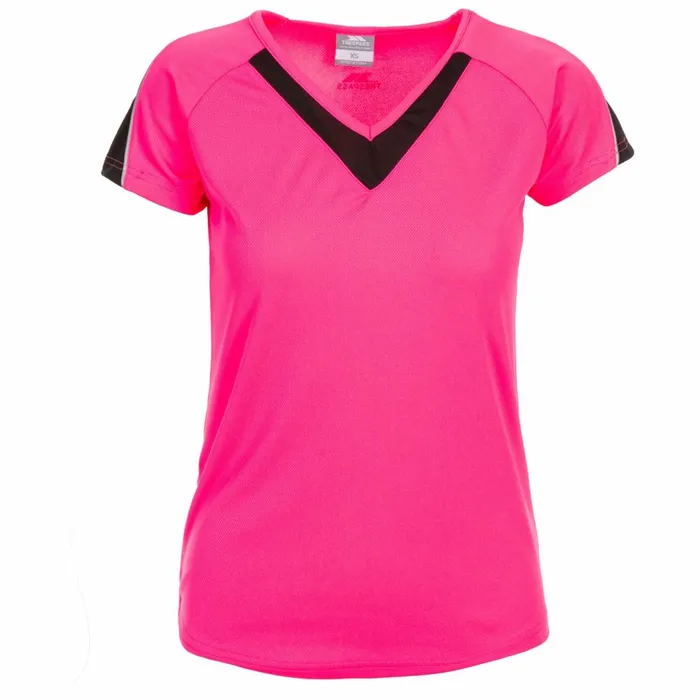 Gliding Quick Dry VNeck Tshirt Hi Vis Pink Black Women Trespass TShirts