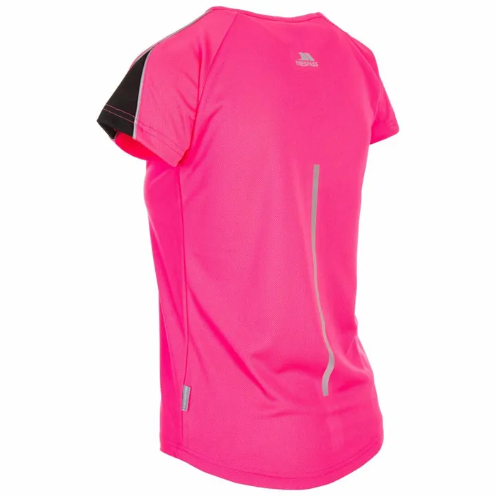 Gliding Quick Dry VNeck Tshirt Hi Vis Pink Black Women Trespass TShirts