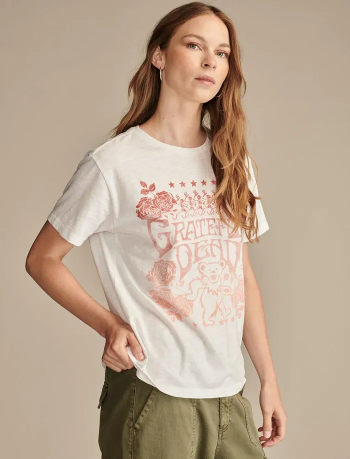 Grateful Dead Poster Boyfriend Tee Bright White Women Lucky Brand Graphic Tees