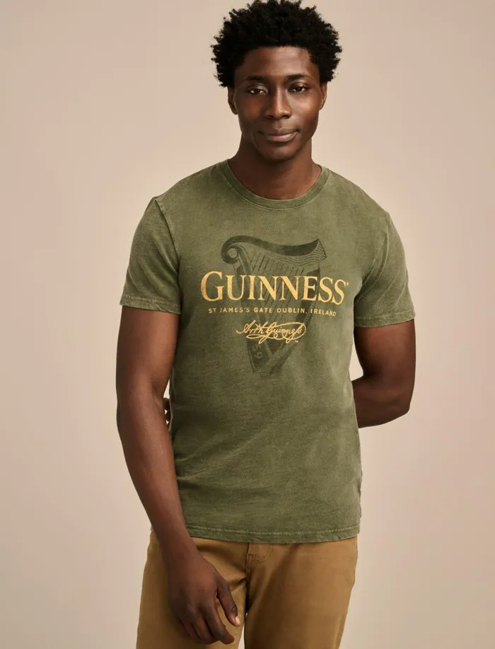 Guinness Harp Logo Rifle Green Men Lucky Brand Graphic Tees