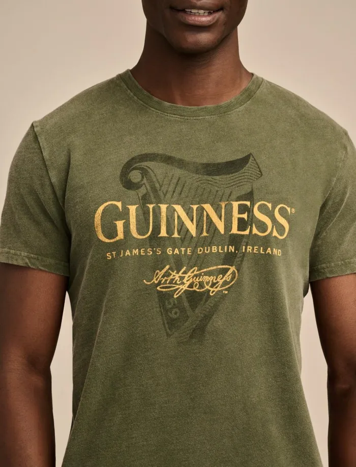Guinness Harp Logo Rifle Green Men Lucky Brand Graphic Tees