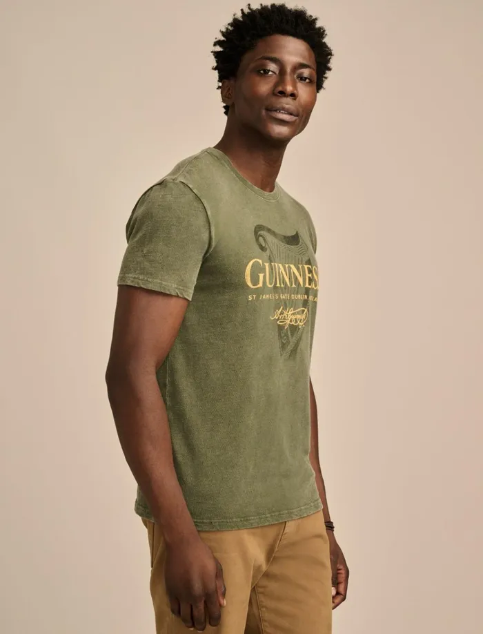 Guinness Harp Logo Rifle Green Men Lucky Brand Graphic Tees