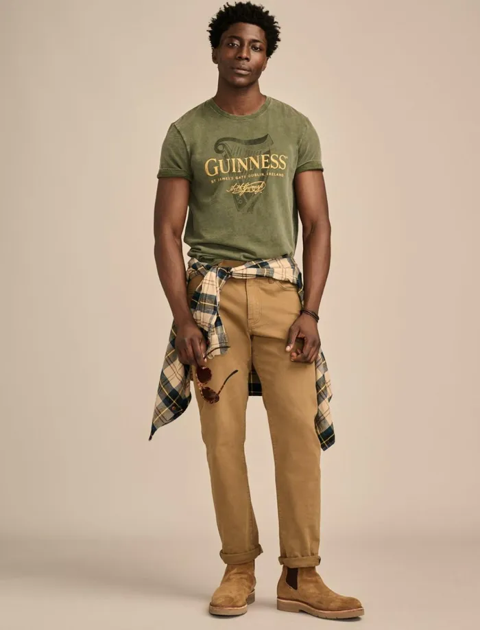 Guinness Harp Logo Rifle Green Men Lucky Brand Graphic Tees