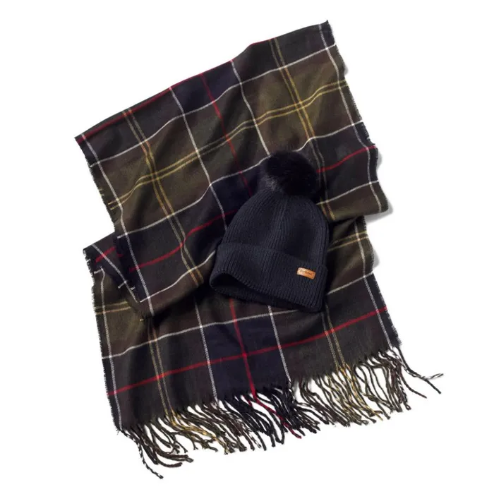 Hats Women Orvis Barbour Dover Beanie and Hailes Wrap Set Classic