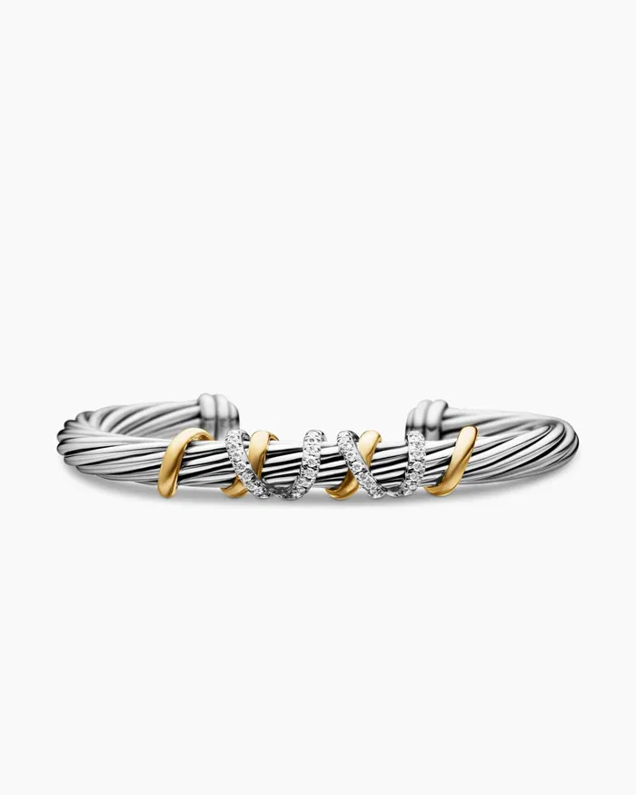 Helena Center Station Bracelet In Sterling Silver With 18K Yellow Gold And Diamonds 6mm Women David Yurman Cuff