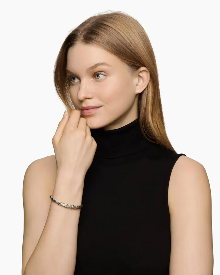 Helena Center Station Bracelet In Sterling Silver With 18K Yellow Gold And Diamonds 6mm Women David Yurman Cuff Helena Center Station Bracelet In Sterling Silver With 18K Yellow Gold And Diamonds 6mm Women David Yurman Cuff