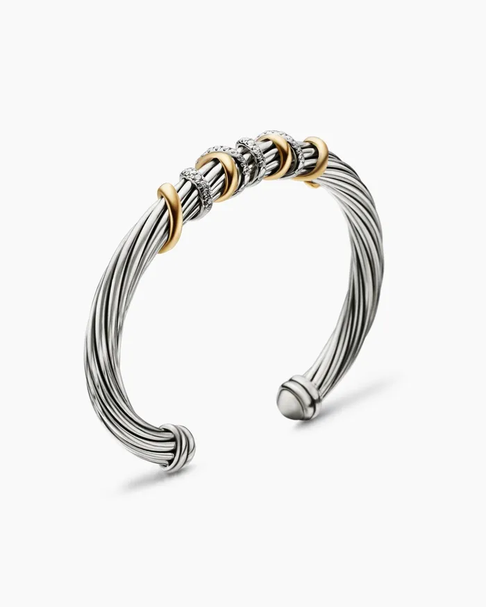 Helena Center Station Bracelet In Sterling Silver With 18K Yellow Gold And Diamonds 6mm Women David Yurman Cuff Helena Center Station Bracelet In Sterling Silver With 18K Yellow Gold And Diamonds 6mm Women David Yurman Cuff
