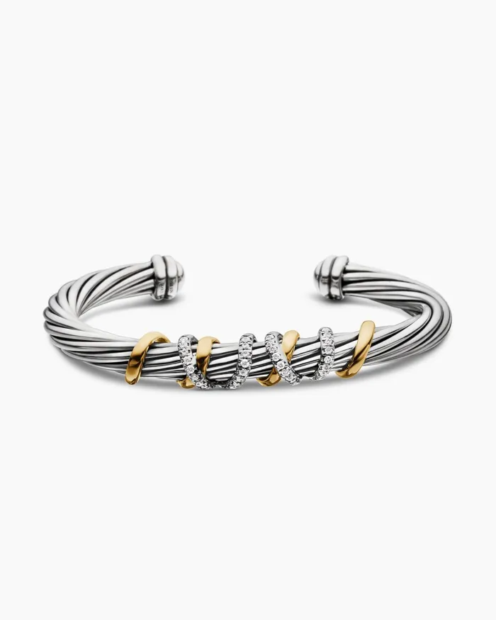 Helena Center Station Bracelet In Sterling Silver With 18K Yellow Gold And Diamonds 6mm Women David Yurman Cuff Helena Center Station Bracelet In Sterling Silver With 18K Yellow Gold And Diamonds 6mm Women David Yurman Cuff