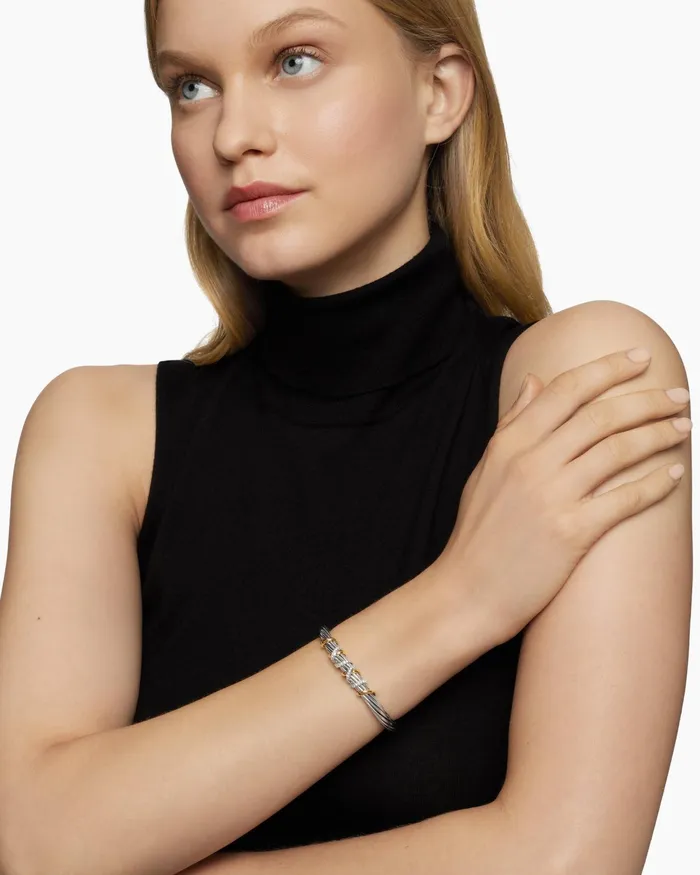 Helena Center Station Bracelet In Sterling Silver With 18K Yellow Gold And Diamonds 6mm Women David Yurman Cuff Helena Center Station Bracelet In Sterling Silver With 18K Yellow Gold And Diamonds 6mm Women David Yurman Cuff