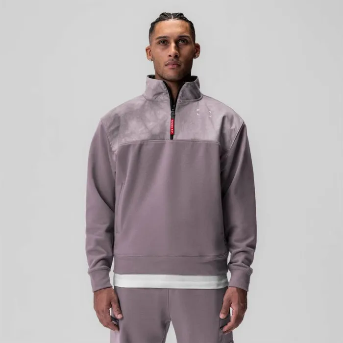 Hoodies and Sweatshirts Men ASRV TechTerry Paneled Quarter Zip Moonscape 034wave Dye034