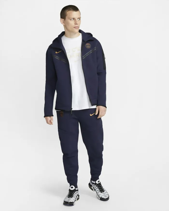 Hoodies And Sweatshirts Men Nike Paris SaintGermain Tech Fleece Windrunner Blackened Bluegold Suede