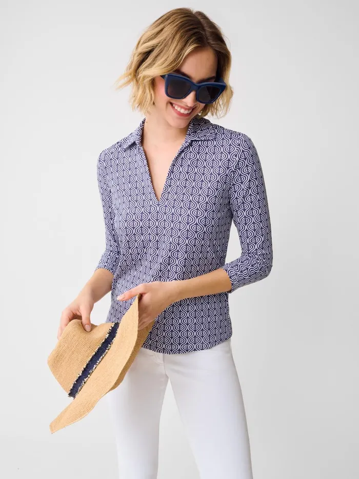 JMclaughlin Aida 34 Sleeve Top In Riptide Navywhite Women Shirts and Tops
