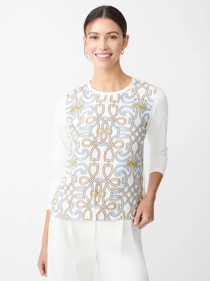JMclaughlin Alessandra Silk Blend Tee In Neo Beltmore Con Off Whitebluesand Women Shirts and Tops JMclaughlin Alessandra Silk Blend Tee In Neo Beltmore Con Off Whitebluesand Women Shirts and Tops