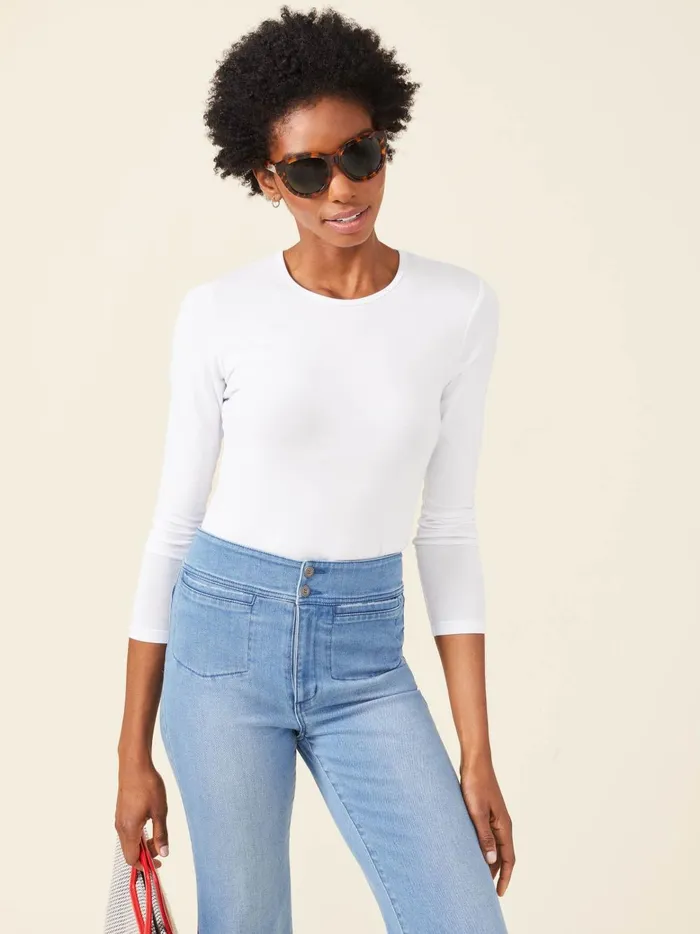 JMclaughlin Allie Long Sleeve Tee White Women Shirts and Tops