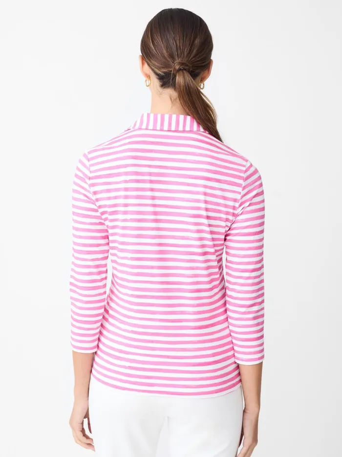JMclaughlin Court 34 Sleeve Polo In Santa Rosa Stripe Whitefuchsia Women Shirts and Tops JMclaughlin Court 34 Sleeve Polo In Santa Rosa Stripe Whitefuchsia Women Shirts and Tops