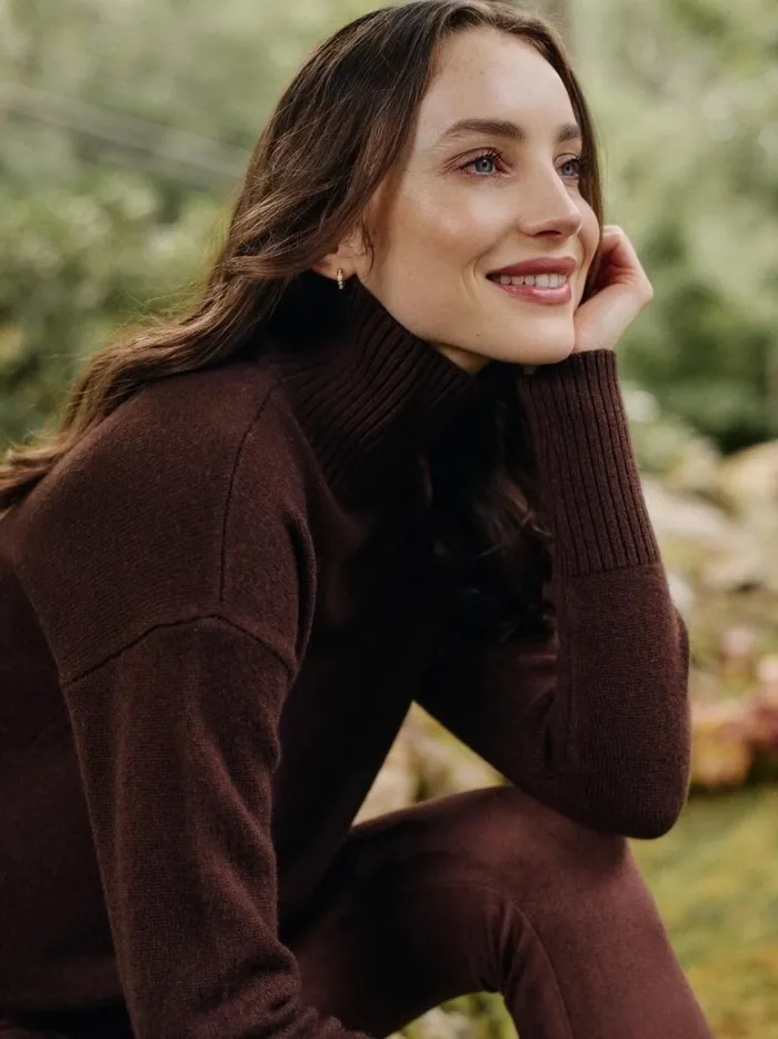JMclaughlin Dina Cashmere Turtleneck Chocolate Brown Women Sweaters JMclaughlin Dina Cashmere Turtleneck Chocolate Brown Women Sweaters