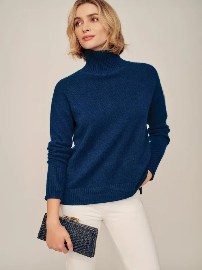 JMclaughlin Dina Cashmere Turtleneck Classic Navy Women Sweaters