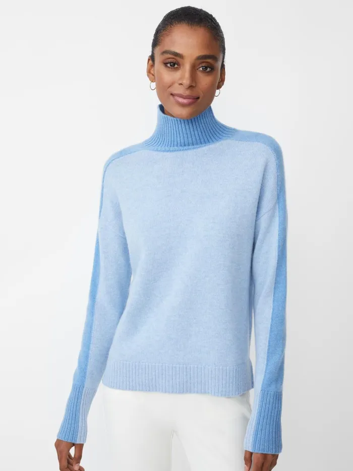 JMclaughlin Dina Cashmere Turtleneck In Color Block Blue Tonal Women Sweaters JMclaughlin Dina Cashmere Turtleneck In Color Block Blue Tonal Women Sweaters