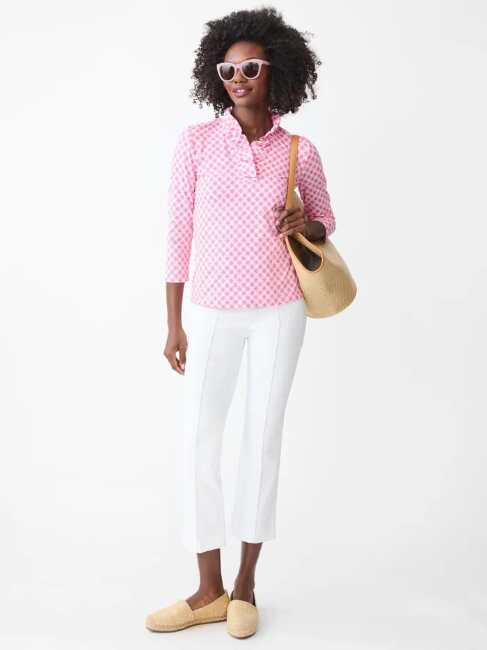 JMclaughlin Durham Ruffle Top In Happy Hour Fuchsiawhite Women Shirts and Tops JMclaughlin Durham Ruffle Top In Happy Hour Fuchsiawhite Women Shirts and Tops