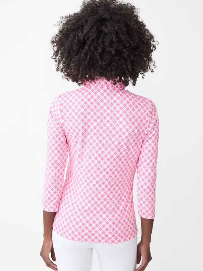 JMclaughlin Durham Ruffle Top In Happy Hour Fuchsiawhite Women Shirts and Tops JMclaughlin Durham Ruffle Top In Happy Hour Fuchsiawhite Women Shirts and Tops