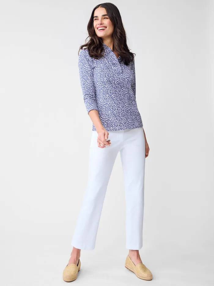 JMclaughlin Durham Ruffle Top In Rose Expressions Off Whiteblue Women Shirts and Tops JMclaughlin Durham Ruffle Top In Rose Expressions Off Whiteblue Women Shirts and Tops