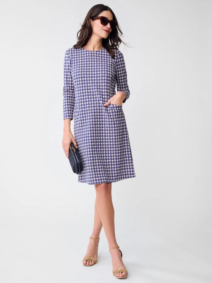 JMclaughlin Georgiana Dress In Mini Paris Houndstooth Navycream Women Dresses
