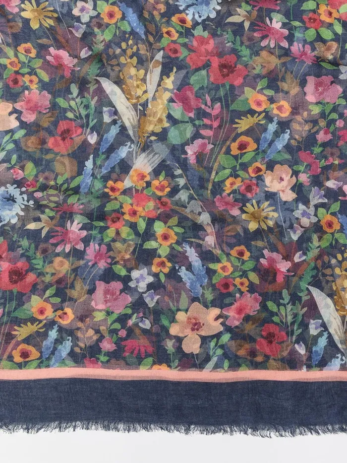 JMclaughlin Giselle Scarf In Watercolor Petals Border Navymulti Women Scarves JMclaughlin Giselle Scarf In Watercolor Petals Border Navymulti Women Scarves
