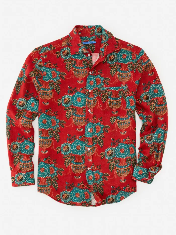 JMclaughlin Gramercy Classic Fit Linen Shirt In Vintage Bouquet Redmulti Men Shirts JMclaughlin Gramercy Classic Fit Linen Shirt In Vintage Bouquet Redmulti Men Shirts