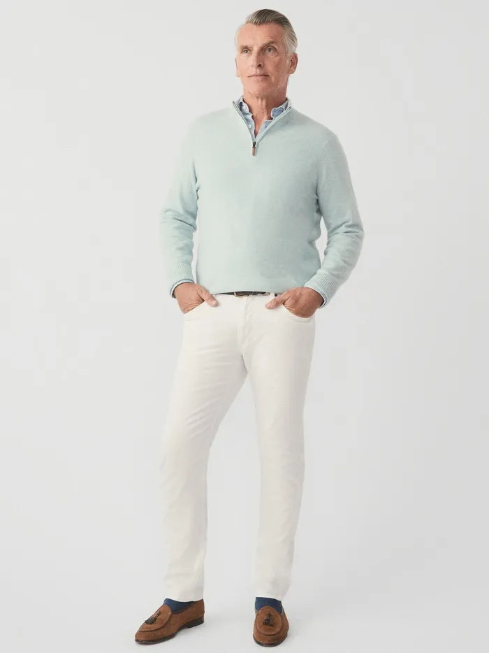 JMclaughlin Henry Cashmere 14 Zip Heather Aqua Men Sweaters