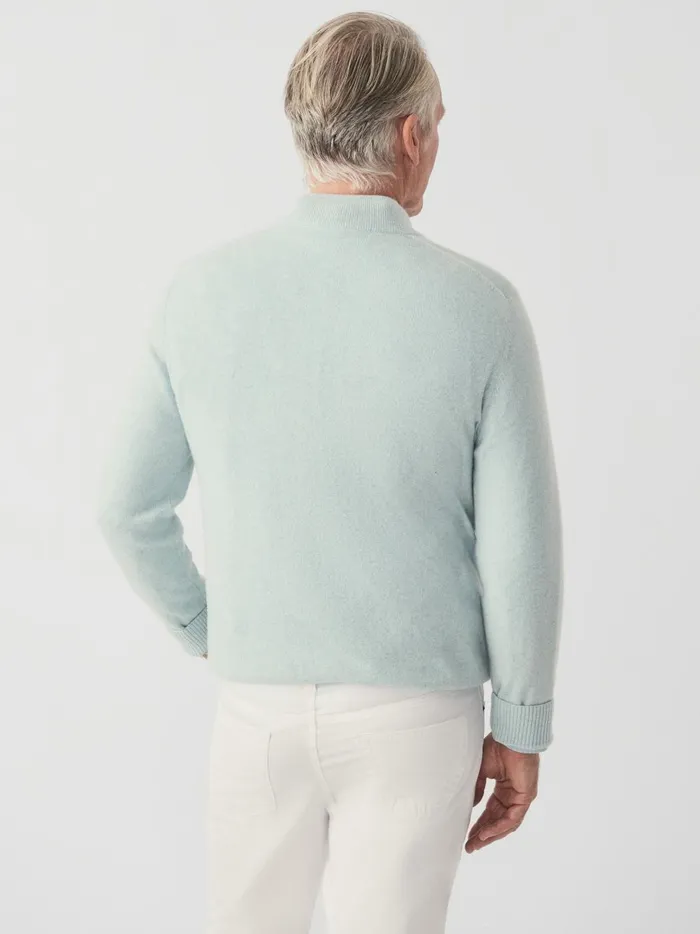 JMclaughlin Henry Cashmere 14 Zip Heather Aqua Men Sweaters