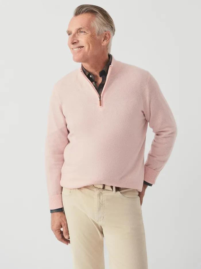 JMclaughlin Henry Cashmere 14 Zip Heather Pink Men Sweaters