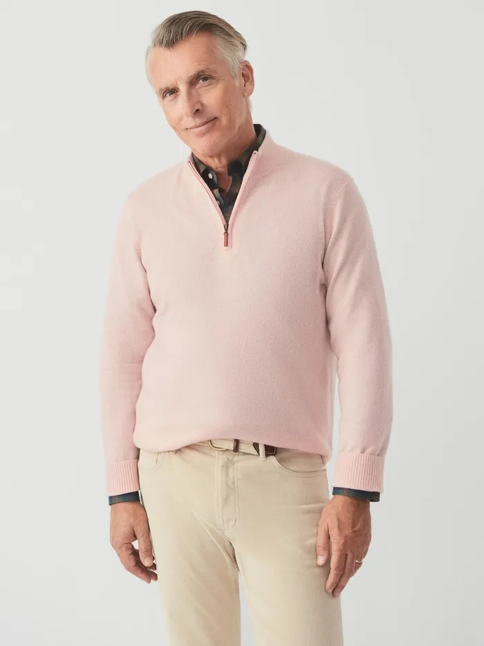 JMclaughlin Henry Cashmere 14 Zip Heather Pink Men Sweaters