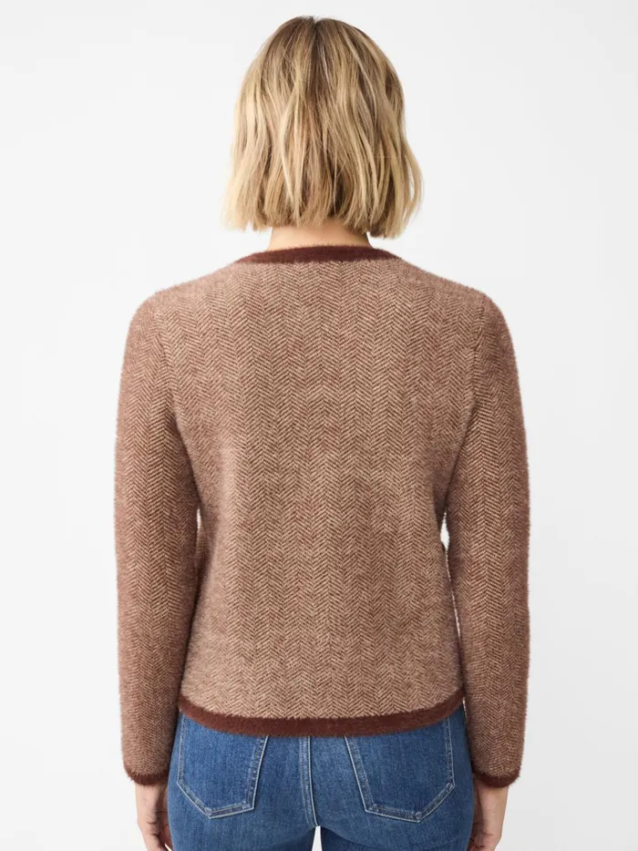 JMclaughlin Inez Cardigan In Herringbone Jacquard Brownoff White Women Sweaters JMclaughlin Inez Cardigan In Herringbone Jacquard Brownoff White Women Sweaters