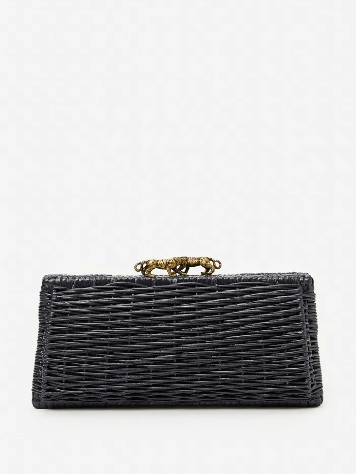 JMclaughlin Keaton Wicker Clutch Navy Women Handbags